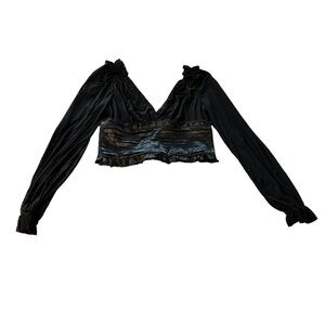 Akira black puff sleeve v-neck cropped blouse size large